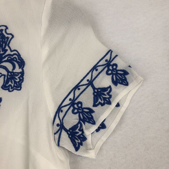 Lulus Women's Size X-Small Tale To Tell Blue Ivory White Short Sleeve Mini Dress - Picture 3 of 10